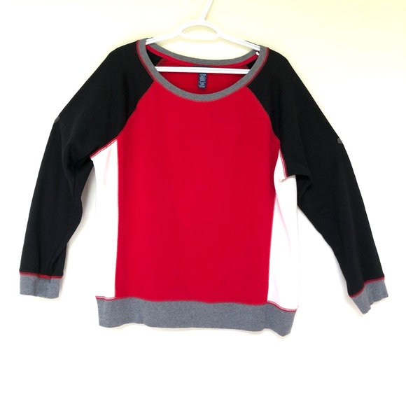 Chaps Pullover Top Soft Fleecy Color Blocked ~ Red Black Ivory Gray ~ XL - Picture 1 of 6